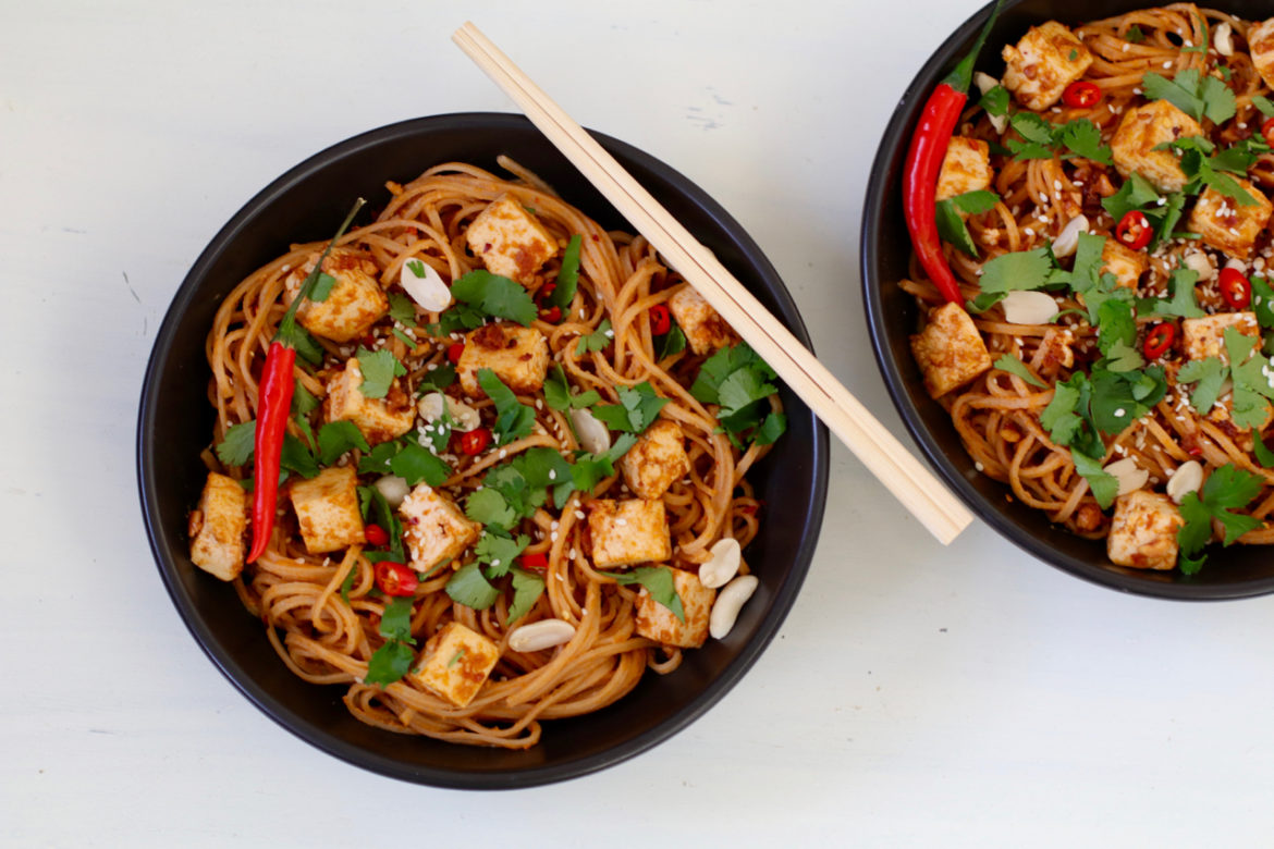 SPICY PEANUT SESAME NOODLES WITH TOFU